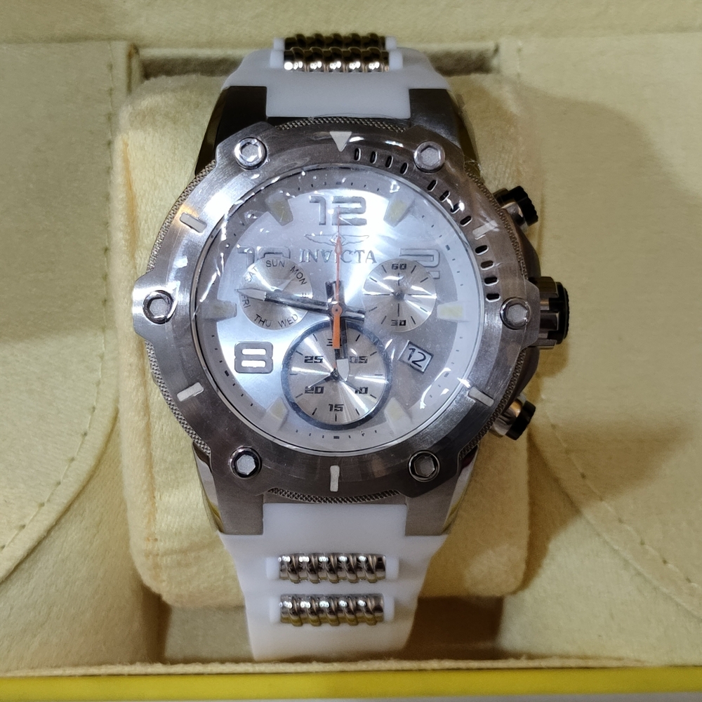 Invicta NWT 51.5mm Speedway Swiss Movement Silver Dial White Silicone Band